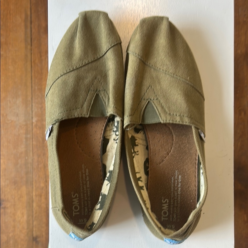 TOMS Khaki Canvas Slip-Ons